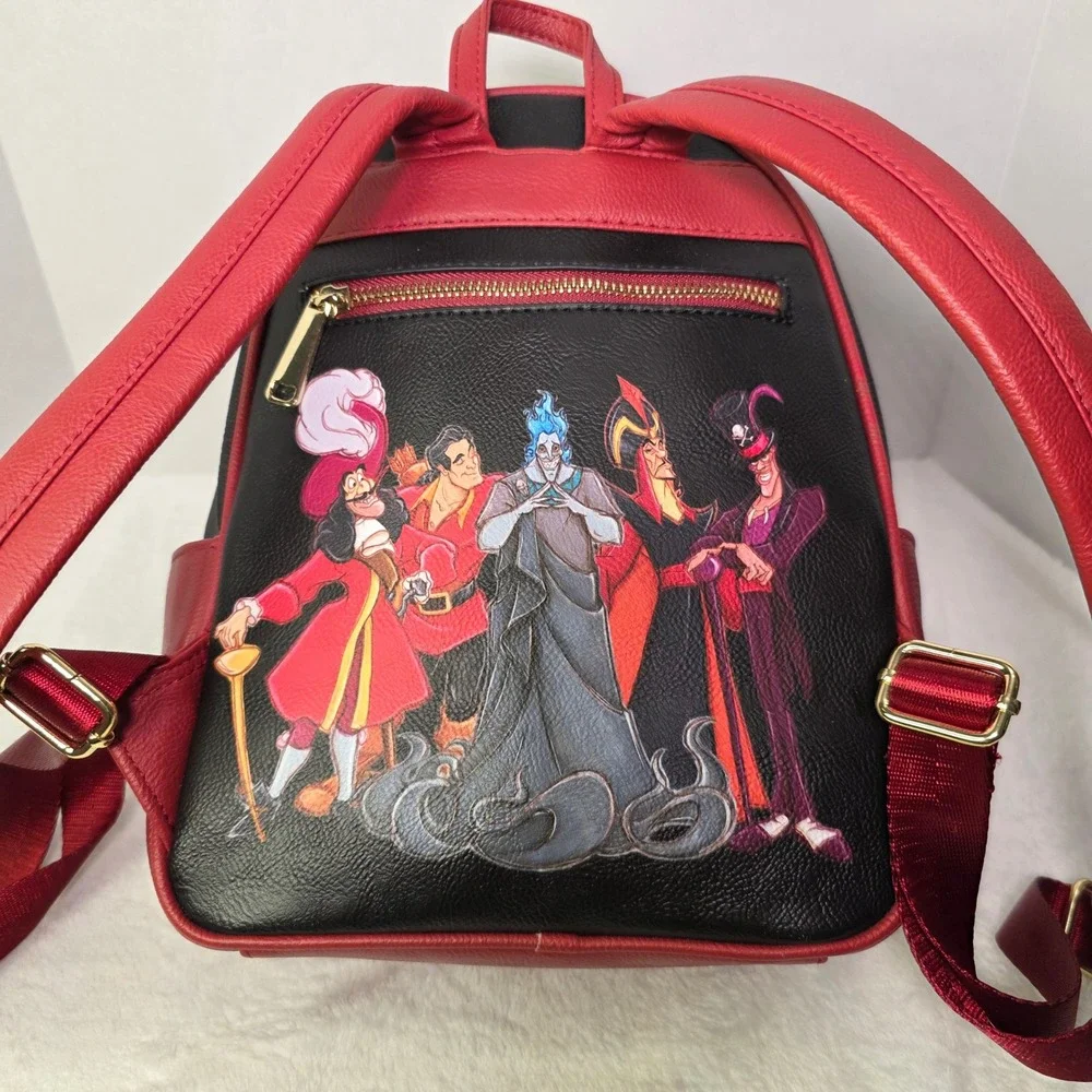 Disney‎ Villains Mini Backpack Black Red Floral Faux Leather Maleficent Ursula